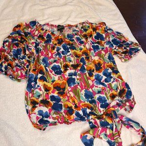 Coco Bianco MultiColor Floral Print Top with side tie